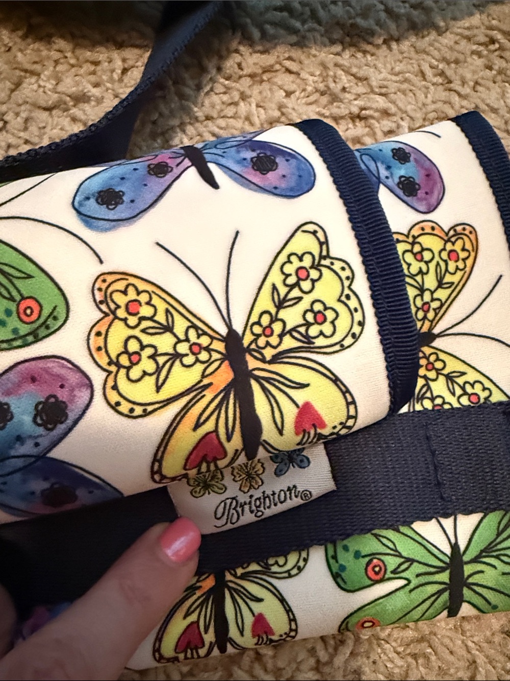 Brighton Butterfly CrossbodyWater Bottle Pouch in Navy and Multicolor - Picture 2 of 3
